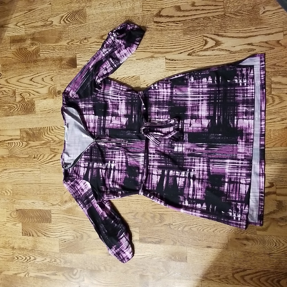 (M) Ricki's Art Deco Long Top Zipper Accents Belted Waist Casual Colorful